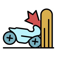 Motorcycle wall accident icon. Outline motorcycle wall accident vector icon color flat isolated