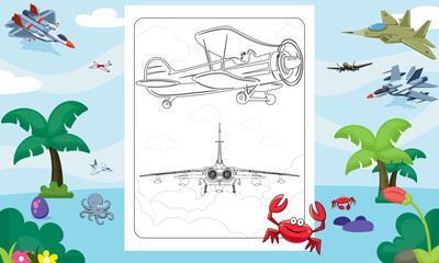 Military Aircraft Classic Fighter Jet Plane 91 - Airplane Vector, KDP Airplane Coloring Interior, KDP Page