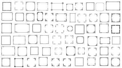 Big Set Black Simple Line Frame Collection Doodle Square Floral Frame Elements Vector Design Style Sketch Isolated Illustration For Banner