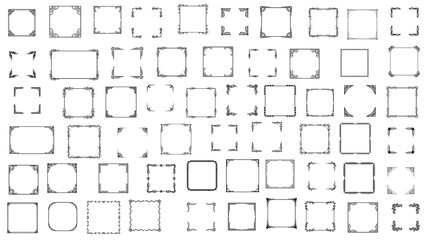 Big Set Black Simple Line Frame Collection Doodle Square Floral Frame Elements Vector Design Style Sketch Isolated Illustration For Banner