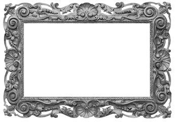 Wooden vintage rectangular silver-plated, silver antique empty picture frame - 464661801