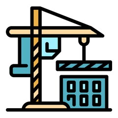 Construction crane icon. Outline construction crane vector icon color flat isolated