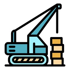 Construction excavator icon. Outline construction excavator vector icon color flat isolated