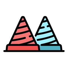 Construction cones icon. Outline construction cones vector icon color flat isolated