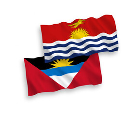 National vector fabric wave flags of Republic of Kiribati and Antigua and Barbuda isolated on white background. 1 to 2 proportion.
