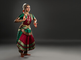 Beautiful indian girl dancer of Indian classical dance bharatanatyam . Culture and traditions of...