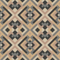 Abstract seamless pattern. Mosaic texture for textile, clown, carpeting, warp, book cover, clothes. Vector geometric background of triangles in brown and gray colors
