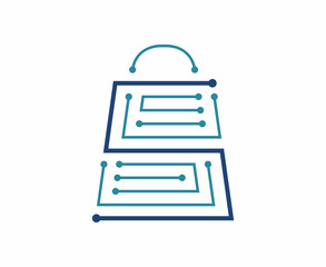 letter S Shopping bag with circuit chip logo design vector