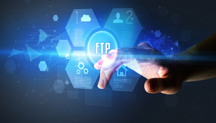 Hand touching digital button concept