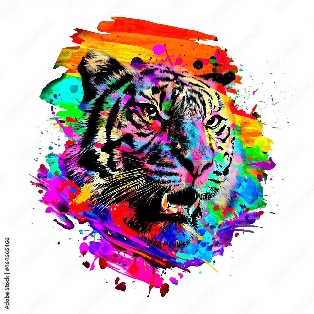 Wall mural tiger head colorful illustration on white background