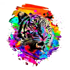 Foto op Canvas Tiger head colorful illustration on white background © reznik_val