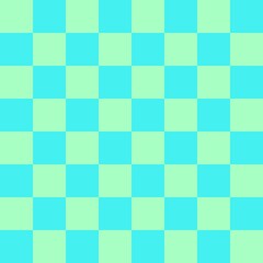 Checkerboard 8 by 8. Cyan and Mint colors of checkerboard. Chessboard, checkerboard texture. Squares pattern. Background.