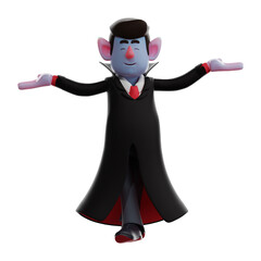 Dracula Vampire 3D Cartoon Illustration closed his eyes