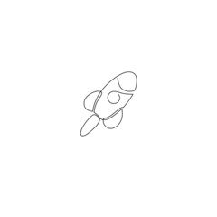 Continuous line drawing of rocket, object one line, single line art, vector illustration