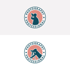 Set of Photographer retro logo design, cameraman symbol