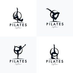 Set of Trainer Pilates Woman Silhouette creative vector logo design
