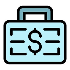 Money case icon. Outline money case vector icon color flat isolated
