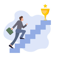 A businessman climbs the stairs.