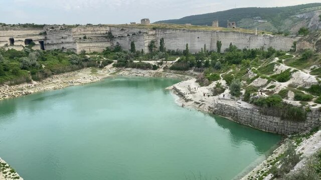 Top view of the St. Klimentovsky Lake in Inkerman, Crimea.