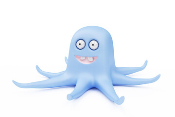 Octopus character with different emotions and colors on white background