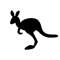 Kangaroo silhouette isolated on white background. Black kangaroo for icon, sign, logo or pictogram. Australian simple wallaby sign. Australia wildlife animal. Wallaroo side view. Vector illustration