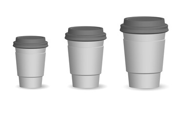 Set of paper coffee cups on a white background. Collection of 3d Coffee Cup Mockup. Vector template