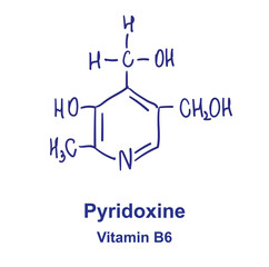 Piridoxine chemical structure. Vector illustration Hand drawn.