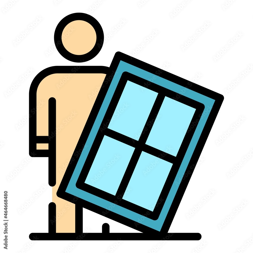 Aufkleber man window installation icon. outline man window installation vector icon color flat isolated