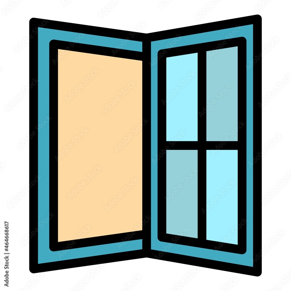 Poster open office window icon. outline open office window vector icon color flat isolated