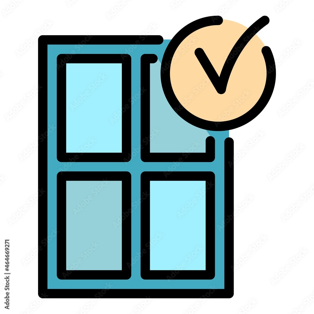 Poster window installation finish icon. outline window installation finish vector icon color flat isolated