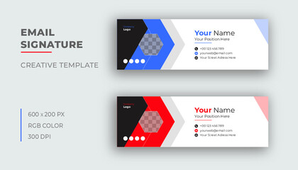 Modern Email Signature Design template. Email signature template design set with blue, red color. creative business email signature design