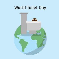 World Toilet Day poster. Image of globe and a toilet in minimalist style flat design. 