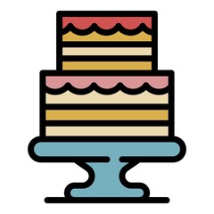 Wedding ceremony cake icon. Outline wedding ceremony cake vector icon color flat isolated