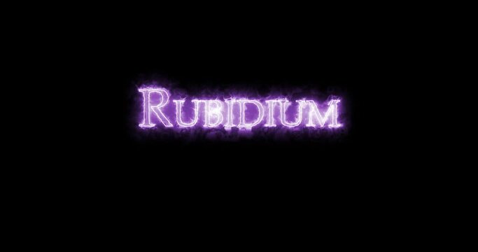 Rubidium, chemical element, written with fire. Loop