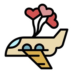 Wedding ceremony plane icon. Outline wedding ceremony plane vector icon color flat isolated