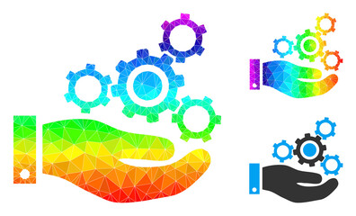 lowpoly mechanics service icon with rainbow colored. Spectrum colorful polygonal mechanics service vector is filled from randomized colorful triangles.