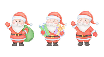 Santa Claus set, watercolor clip art