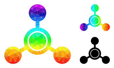 Low-poly methane molecule icon with spectral colorful. Spectral vibrant polygonal methane molecule vector is filled from chaotic colorful triangles. - obrazy, fototapety, plakaty