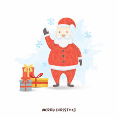 watercolor santa with gifts merry christmas