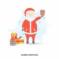 watercolor santa with gifts merry christmas