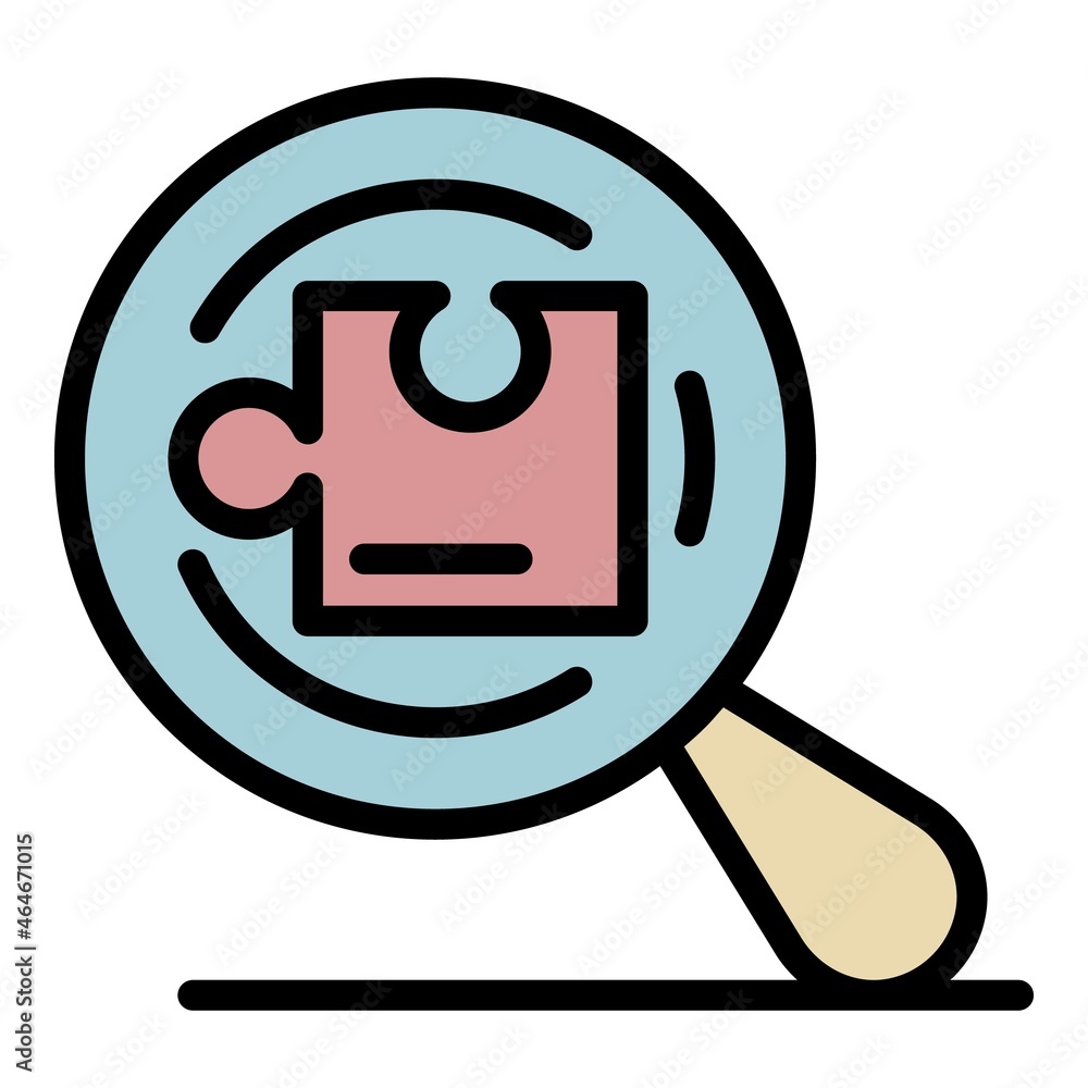 Aufkleber puzzle under magnifier icon. outline puzzle under magnifier vector icon color flat isolated