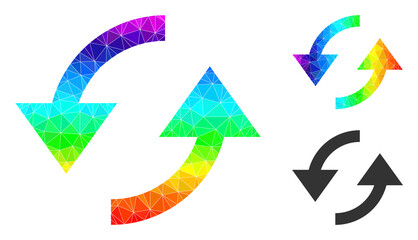 lowpoly refresh icon with rainbow vibrant. Rainbow colored polygonal refresh vector constructed with randomized colored triangles. Flat geometric lowpoly abstraction created from refresh icon.
