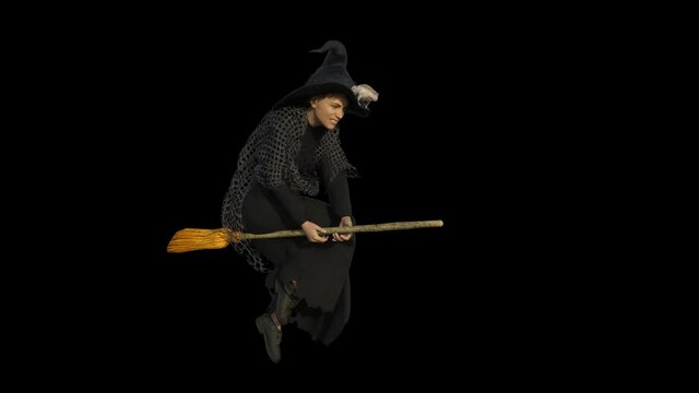 The witch flying on a broomstick, animation proaral background