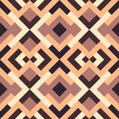 Abstract seamless pattern. Mosaic texture for textile, clown, carpeting, warp, book cover, clothes. Vector geometric background of triangles in brown and yellow colors