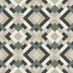 Abstract seamless pattern. Mosaic texture for textile, clown, carpeting, warp, book cover, clothes. Vector geometric background of triangles in green and gray colors