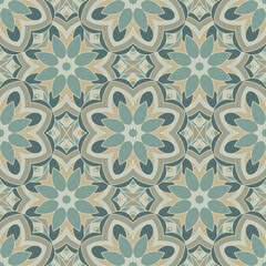 Vector seamless background. Endless colorful texture. Use for wallpaper, textile, book cover, clothes. In green and beige colors