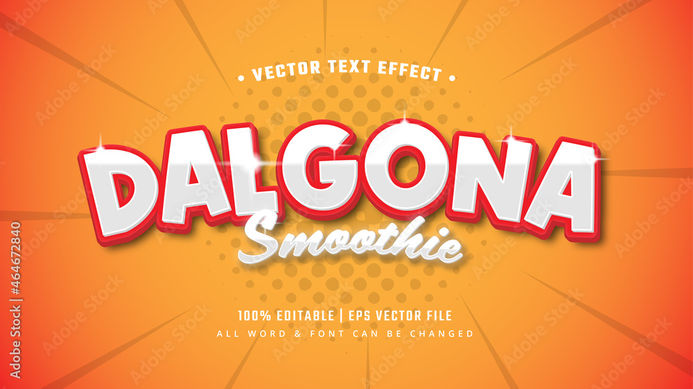 Poster dalgona smoothie 3d text style effect. editable illustrator text style.