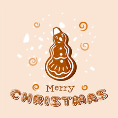 Christmas gingerbread shaped - snowman. Merry Christmas.