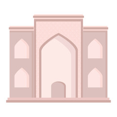 Fabulous oriental, Indian or Arabic arch with mosaic. Entrance to the Indian Palace. Elements of Middle Eastern architecture. Ancient gates. Flat vector illustration.