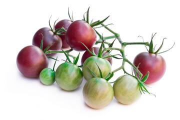 Fresh black cherry tomatoes isolated on white